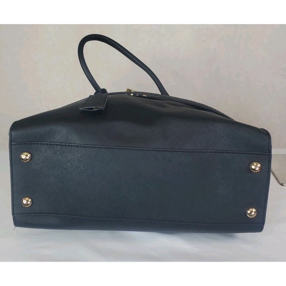 Michael Kors Hamilton Large Saffiano Leather Black Satchel Bag Gold Chain Purse - Picture 13 of 16